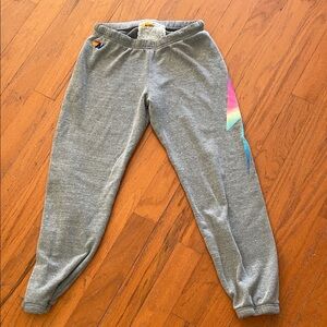 Aviator Nation Gray Joggers with Rainbow Stripe